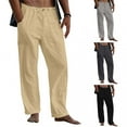 thumbnail image 1 of Utoimkio Men's Casual Linen Pants Loose Fit Work Trousers Straight Leg Elastic Drawstring Waist Summer Beach Yoga Long Pants with Pockets, 1 of 5