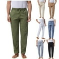 thumbnail image 1 of Utoimkio Men's Casual Linen Pants Loose Fit Work Trousers Straight Leg Elastic Waist Summer Beach Long Pants with Pockets, 1 of 6