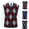 thumbnail image 1 of Utoimkio Men's Casual Sweater Vest Knitted V Neck Vintage Print Pullover Vests Fall Winter Pullover Tops, 1 of 4