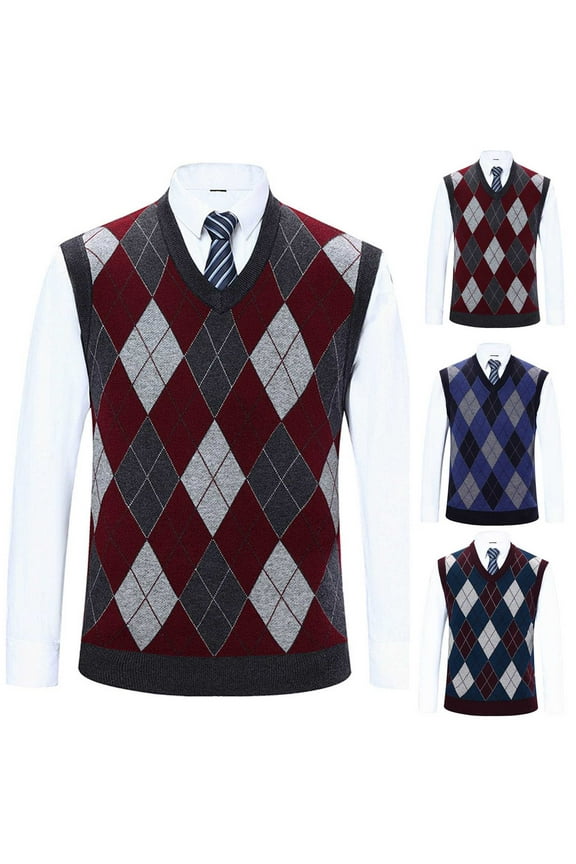 Men's Casual Sweater Vest Knitted V Neck Vintage Print Pullover Vests Fall Winter Pullover Tops