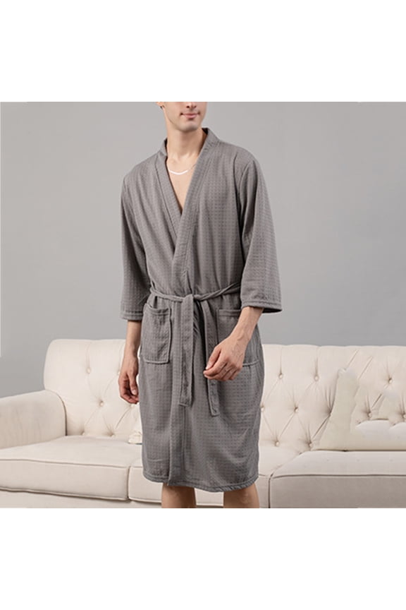 Men's Cotton Robe Plus Size Bathrobe Lightweight Spa Soft Sleepwear Full Length Loungewear House Robes with Pockets