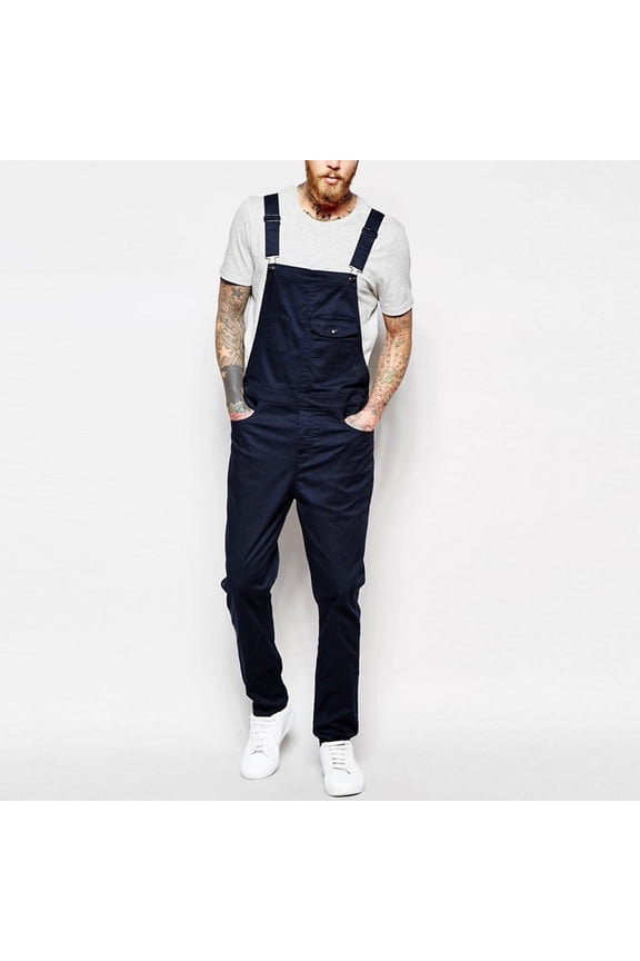 Men's Denim Bib Overalls Relaxed Fit Sleeveless Denim Jumpsuit for Men Square Collar Straight Leg Jumpsuit Rompers with Pockets