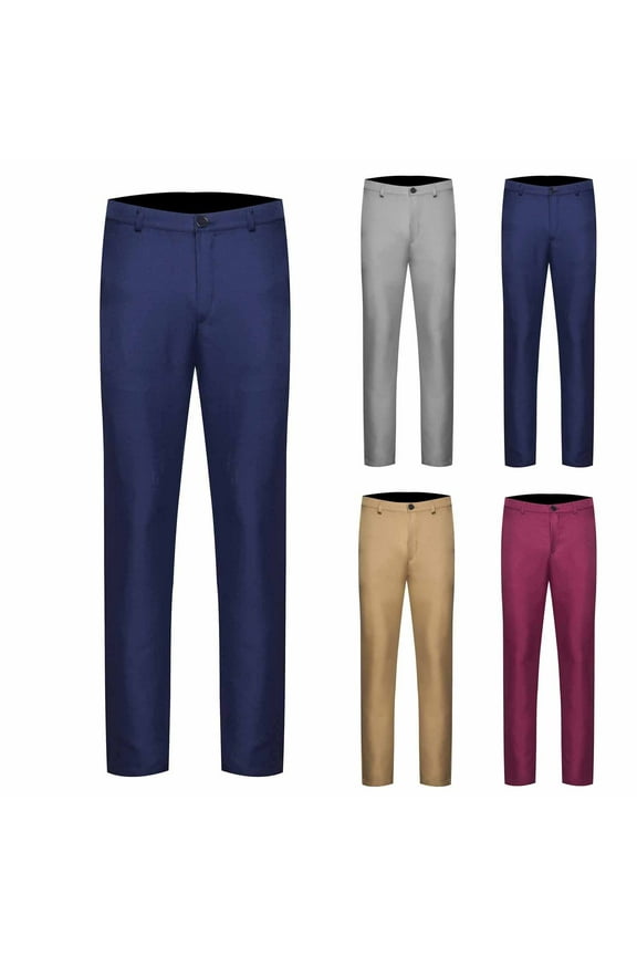 Men's Dress Pants Regular Fit Formal Business Checked Trousers with Pockets