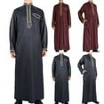 thumbnail image 1 of Utoimkio Men's Ethnic Style Muslim Robes Half Zipper Long Sleeve Kaftan Thobe Robe Splits Long Gown Casual Shirt Dress, 1 of 9