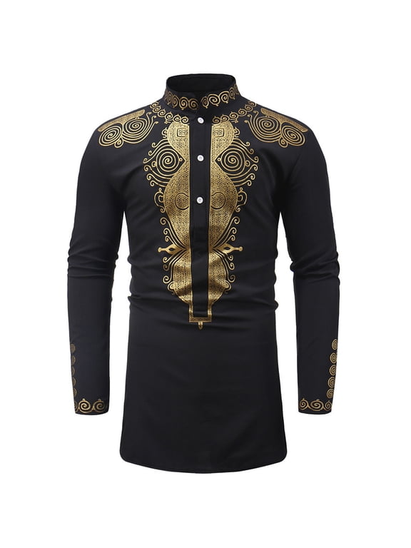 Men's Floral Dress Shirt Long Sleeve Casual Shirts Ethnic Style Print Button Down Retro Shirt M-XXXL