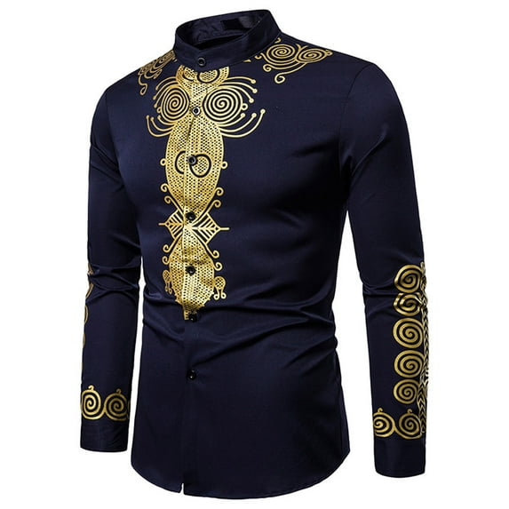 Utoimkio Men's Floral Dress Shirts Long Sleeve Casual Shirts Floral Embroidery Print Button Down Retro Shirt S-XXL