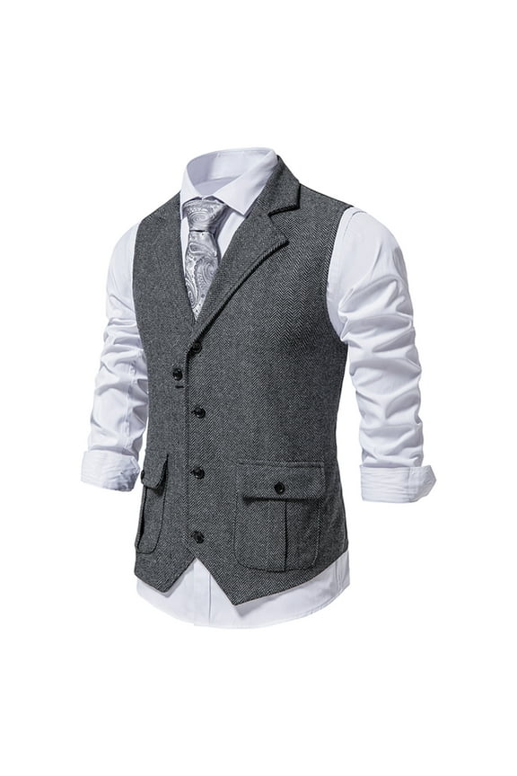Men's Herringbone Turndown Collar Vest Waistcoat Casual Loose Suit Vest