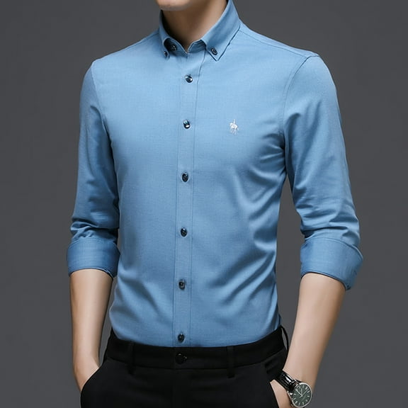 Utoimkio Men's Ice Silk Work Shirts Casual Lightweight Long Sleeve Button Down Solid Dress Shirt Summer Formal Shirt Tops for Men