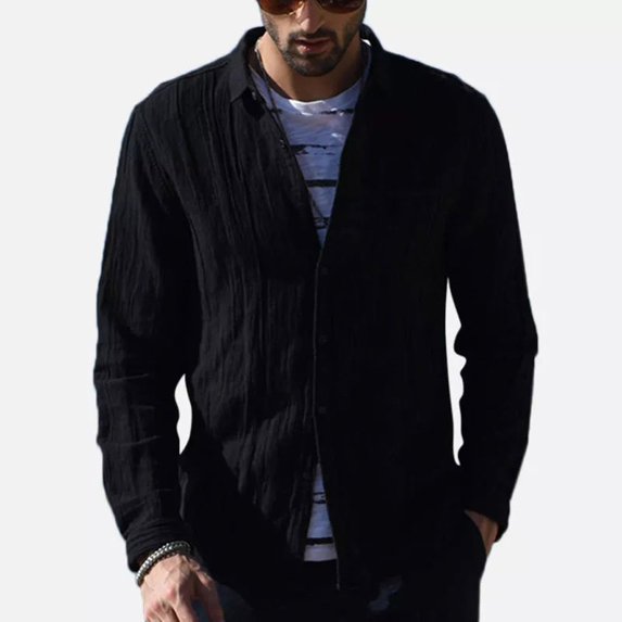 Utoimkio Men's Linen Shirts Casual Lightweight Long Sleeve Button Down Solid Dress Shirt Summer Beach Shirt Tops for Men