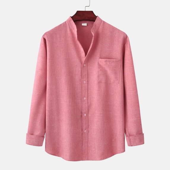 Utoimkio Men's Linen Shirts Casual Lightweight Long Sleeve Button Down Turndown Collar Dress Shirts Summer Casual Loose Fit Beach Tops