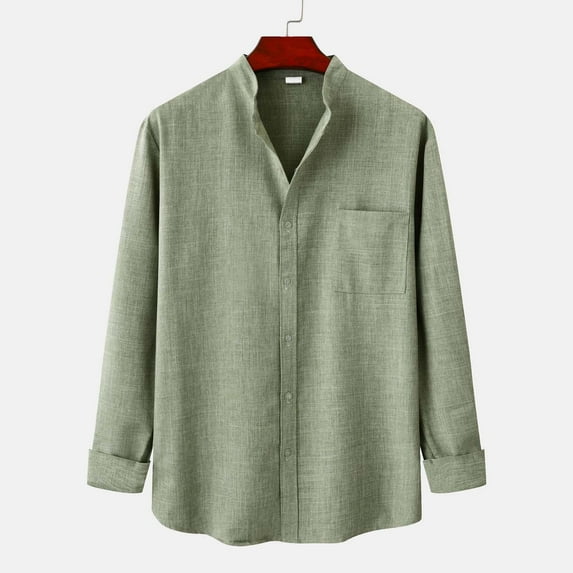 Utoimkio Men's Linen Shirts Casual Lightweight Long Sleeve Button Down Turndown Collar Dress Shirts Summer Casual Loose Fit Beach Tops