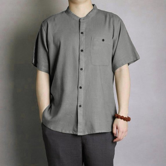 Utoimkio Men's Linen Shirts Casual Lightweight Short Sleeve Button Down Solid Dress Shirt Summer Beach Shirt Tops for Men