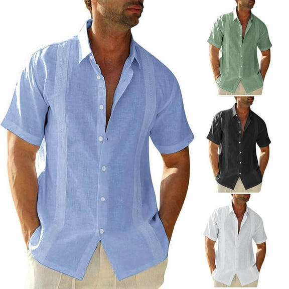 Utoimkio Men's Linen Shirts Casual Lightweight Short Sleeve Button Down Solid Dress Shirt Summer Beach Shirt Tops for Men