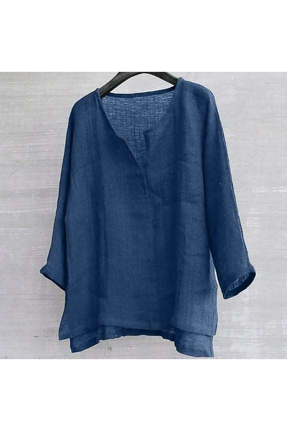 Men's Long Sleeve Casual Loose T Shirts Cotton Linen Comfortable Breathable V Neck Pullover Blouse Tops for Men
