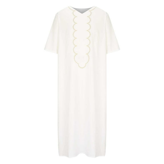 Utoimkio Men's Long Sleeve Ethnic Style Robe Button Up Side Split Kaftan Thobe with Pockets Long Gown Casual Shirts