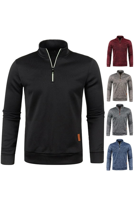Men's Long Sleeve Quarter Zip Sweaters Casual Loose Turtleneck Pullover Sweatshirts Fall Winter Running Athletic Workout Coats