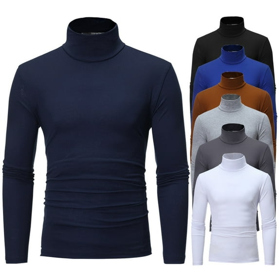 Utoimkio Men's Mock Turtleneck T-Shirts Long Sleeve Crewneck Pullover Sweater Basic Designed Elastic Undershirt Slim Fit Solid Warm Pullover Tops