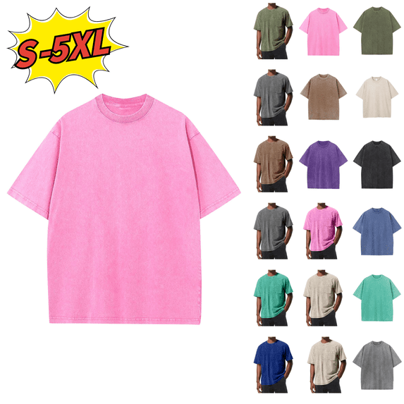 Utoimkio Men's Oversized Cotton T-Shirts Loose Fit Vintage Washed Short Sleeve Tees Unisex Casual Crewneck Pullover Tops Size S-5XL