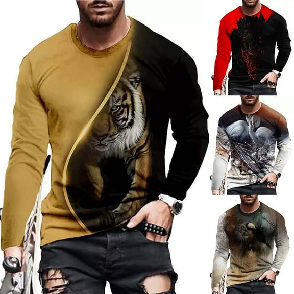 Utoimkio Men's Pullover Sweatshirts Long Sleeve Casual Print Crewneck Sweatshirts Lightweight Loose Fit Crewneck Pullover Blouse Tops
