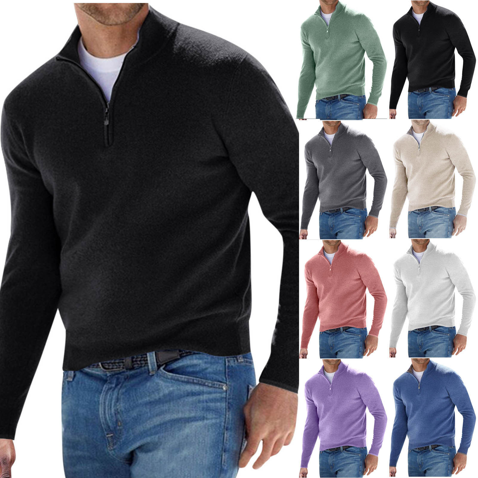 Utoimkio Men's Quarter Zip Sweaters Slim Fit Lightweight Cotton Knitted ...