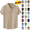 thumbnail image 1 of Utoimkio Men's Short Sleeve Button Down Shirts Casual Cotton Linen Shirts Business Work Summer Beach Tops with Pocket Size M-5XL, 1 of 7