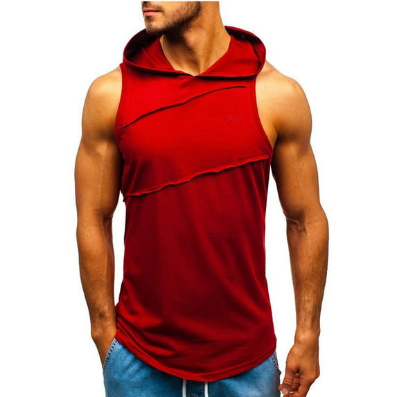 Utoimkio Men's Sleeveless Hooded Vest Classic Stretchy Slim Fit Hooded Jacket Solid Casual Coat for Men