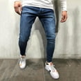 thumbnail image 1 of Utoimkio Men's Slim Fit Jeans Casual Denim Pants Straight Leg Elastic Waist Summer Beach Yoga Long Pants, 1 of 6