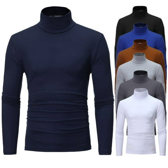 Utoimkio Men's Mock Turtleneck T-Shirts Long Sleeve Crewneck Pullover Sweater Basic Designed Elastic Undershirt Slim Fit Solid Warm Pullover Tops