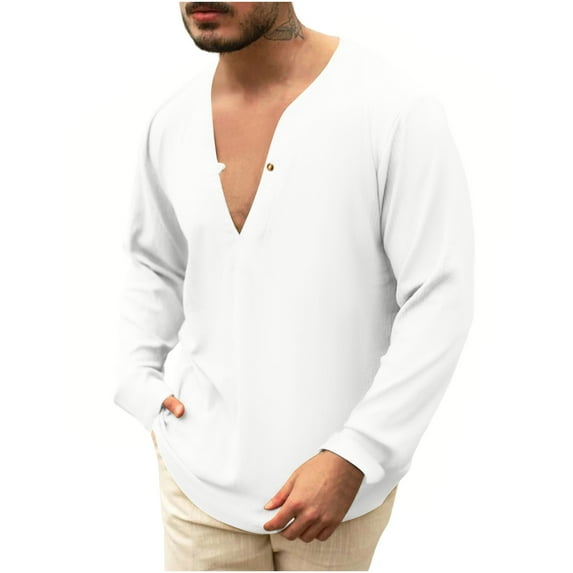 Utoimkio Men's Solid Long Sleeve T-Shirts Casual Loose Crewneck Pullover Blouse Tops Basic Designed Undershirt Pullover Tops for Men