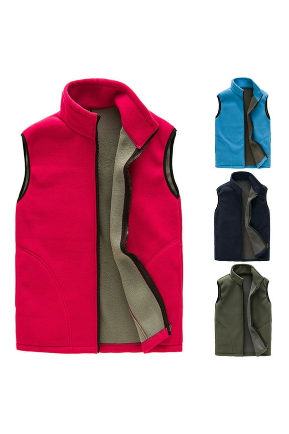 Men's Winter Full-Zip Fleece Lined Vest Lightweight Sleeveless Stand Collar Jacket Coat