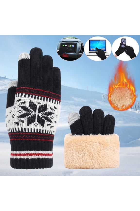 Merry Christmas Touch Screen Knit Gloves Winter Snowflake Print Thicken Warm Gloves Touchscreen Warm Gloves Mittens for Women Men Christmas Gifts