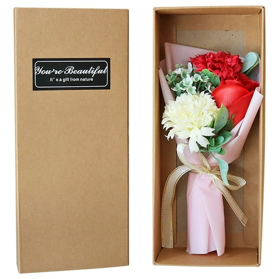 Utoimkio Mother's Day Gift 3 Roses Soap Flower Carnation Bunch Gift Box
