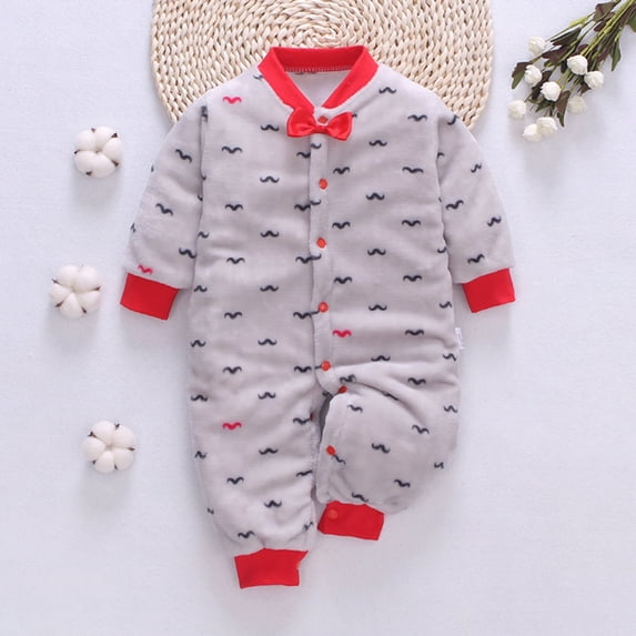 Utoimkio Newborn Infant Baby Romper Boy Girl Long Sleeve Floral Print One Piece Jumpsuit Winter Fleece Warm Outwear Clothes Pajamas Outfits for Kids 3-18M