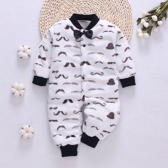 Utoimkio Newborn Infant Baby Romper Boy Girl Long Sleeve Floral Print One Piece Jumpsuit Winter Fleece Warm Outwear Clothes Pajamas Outfits for Kids 3-18M