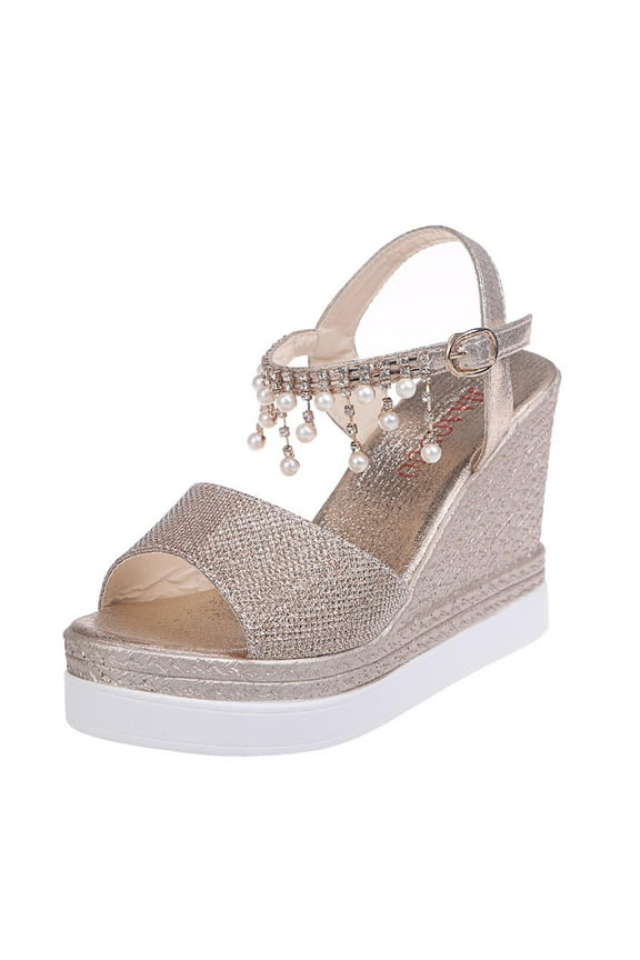 Platform Sandals for Women Summer Ladies Shoes Fish Mouth Medium Wedge Heel Metal Buckle Women's Sandals