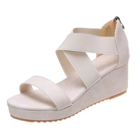 Utoimkio Platform Sandals for Women Clearance Summer Ladies Shoes Wedge Heel Sandals Solid Color Casual Women's Sandals