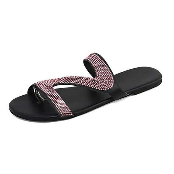 Utoimkio Platform Sandals for Women Clearance Women's Casual Solid Crystal Roman Plus-size Flat Slippers Sandals Shoes