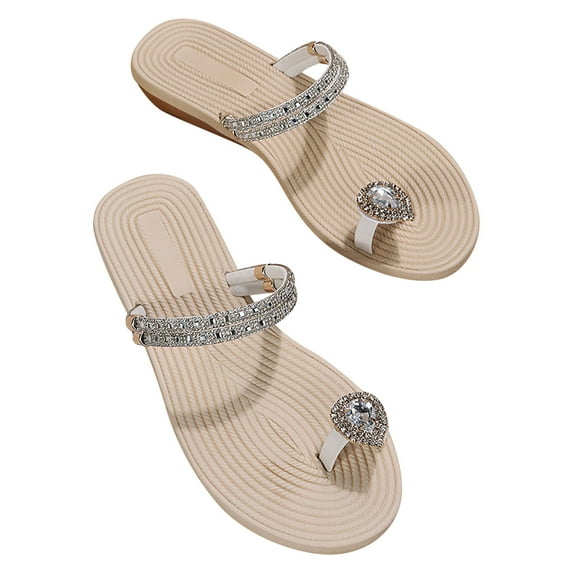 Utoimkio Platform Sandals for Women Women's Summer Clip Toe Beach Rhinestone Soft Soled Flat Sandals