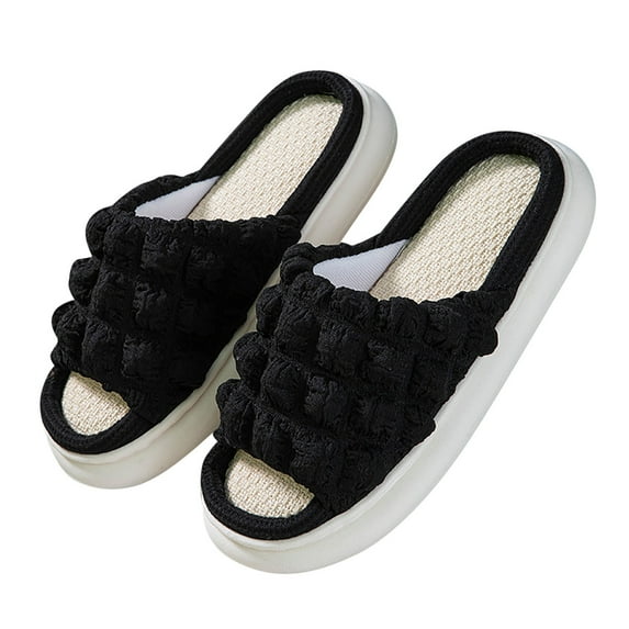 Utoimkio Platform Sandals for Women Plus Size Men's and Women's Couple Shoes Flat Plush Non-slip Home Shoes Linen Comfortable Platform Slippers