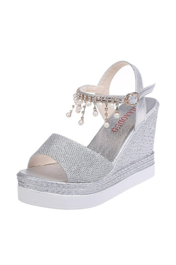 Platform Sandals for Women Plus Size Summer Ladies Shoes Fish Mouth Medium Wedge Heel Metal Buckle Women's Sandals