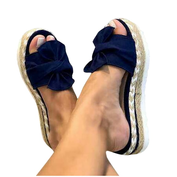 Utoimkio Platform Sandals for Women Plus Size Women Bowknot Beach Summer Slippers Platform Slope Heels Plus Size Shoes