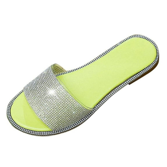 Utoimkio Rhinestone Slide Sandals for Women Slip On Summer Casual Flat Sandals for Women Casual Comfortable Walking Shoes