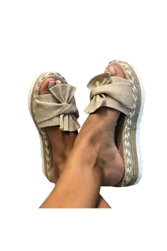 Women's Flat Sandals Fashion Slides with Weaving Thick Bottom Flock Slippers Summer Casual Flat Shoes