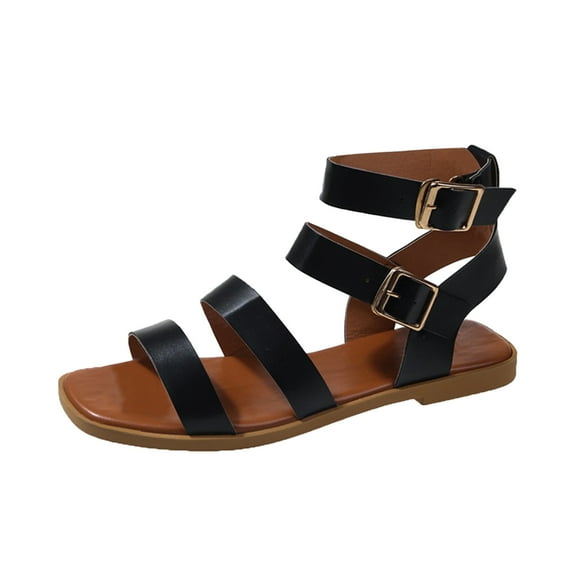 Utoimkio Platform Sandals for Women Summer Women's Open Toe Slippers Straight Line Buckle Flat Bottomed Hollow Out Sandals