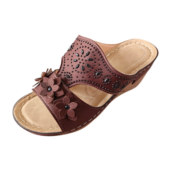 Utoimkio Platform Sandals for Women Summer Women's Summer Leisure Comfortable Rhinestone Flower Wedges