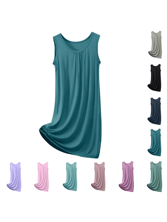 Plus Size Nightgowns for Women Sleeveless Scoop Neck Loose Nightdress Soft Comfy Home Lounge Sleepwear Size XL-5XL