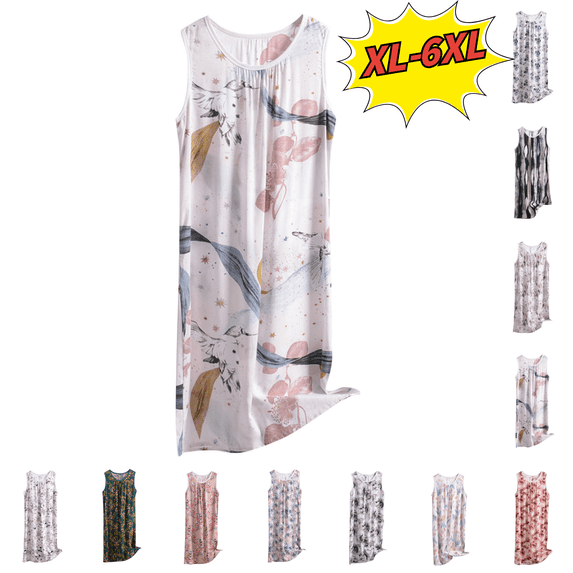 Utoimkio Plus Size Women's Sleeveless Nightgown Casual Floral Print Scoop Neck Nightdress Soft Loose Fit Sleepwear Maxi Tank Dress for Women Size XL-6XL