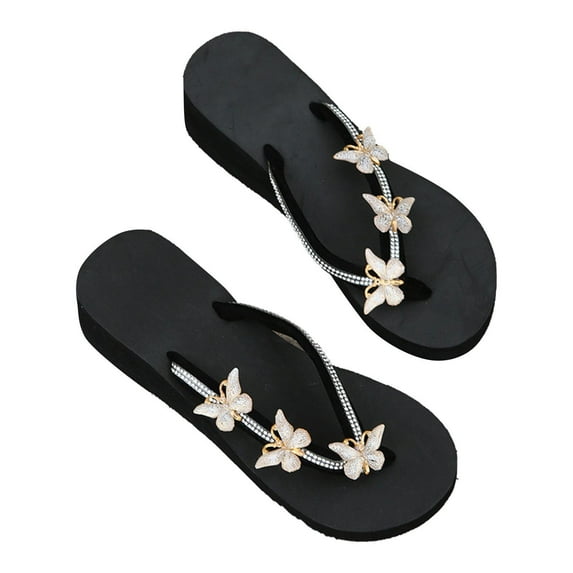 Utoimkio Rhinestone Thong Flip Flops Sandals for Women Summer Casual Wedge Sandals for Women with Arch Support Summer Casual Walking Shoes