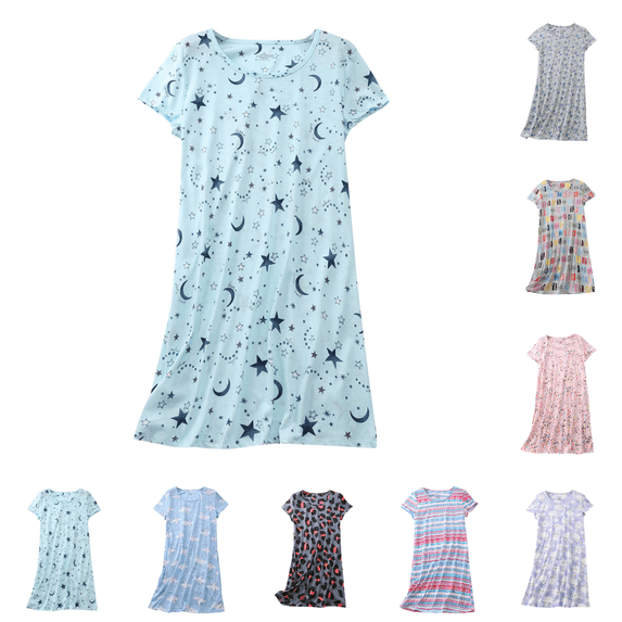 Utoimkio Short Sleeve Nightgowns for Women Cotton Cute Print Crewneck Loose Nightshirts Casual Soft Comfy Nightdress Size S-XL