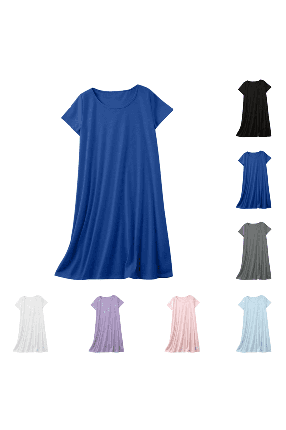 Short Sleeve Nightgowns for Women Summer Soft Comfy Sleepshirts Solid Color Pullover Nightdress Home Lounge Sleepwear Size S-XXL